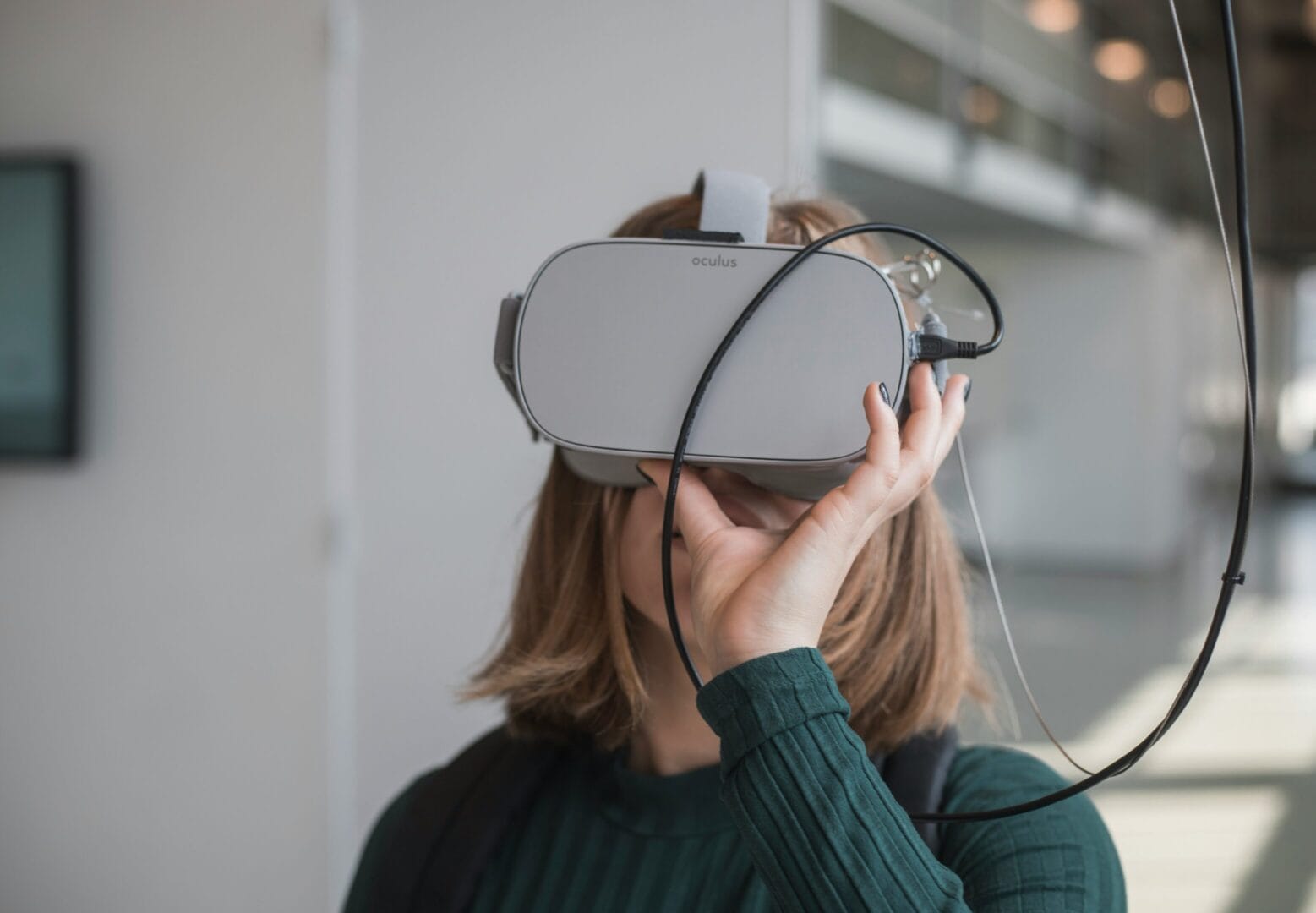 Woman using a virtual reality gadget